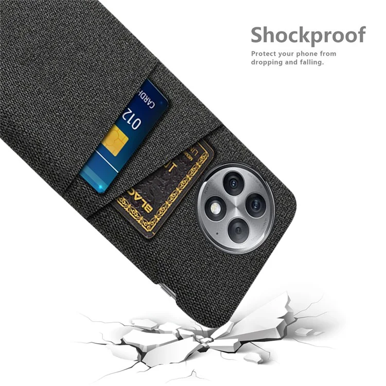 Coque de protection pour OnePlus Ace 2 Pro 5G, étui de téléphone en PC rigide et tissu anti-choc avec deux fentes pour cartes - Noir