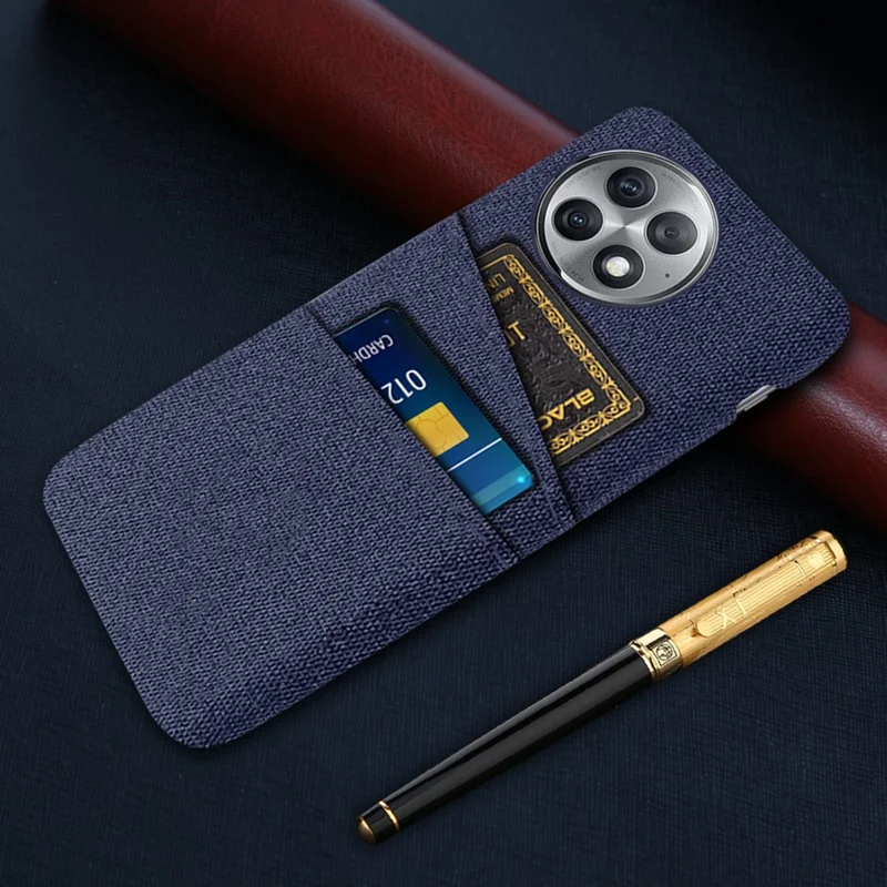 Coque de protection pour OnePlus Ace 2 Pro 5G, étui de téléphone en PC antichoc et en tissu avec deux fentes pour cartes - bleu