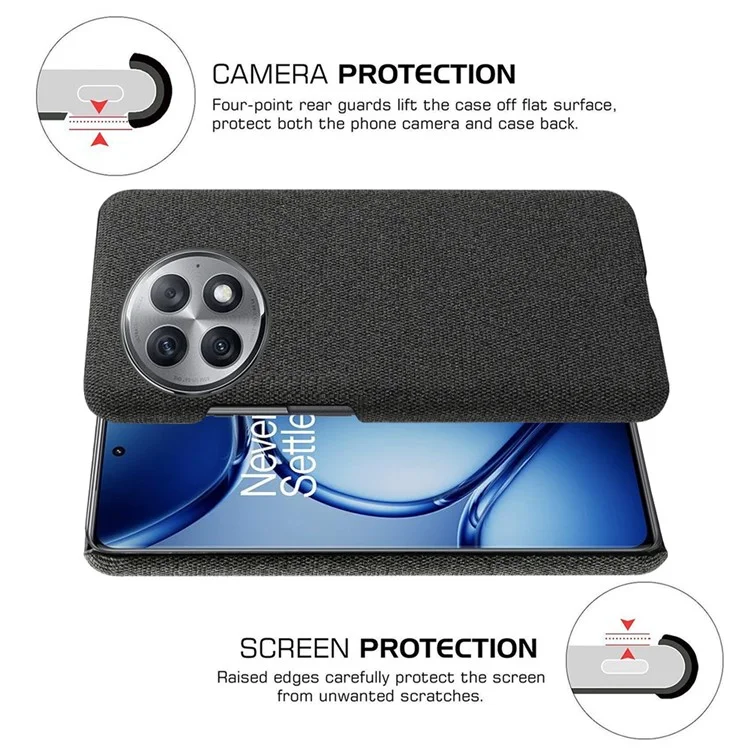 For OnePlus Ace 2 Pro 5G Slim-Fit Cloth+Hard PC Mobile Phone Cover Anti-scratch Cell Phone Case - Black