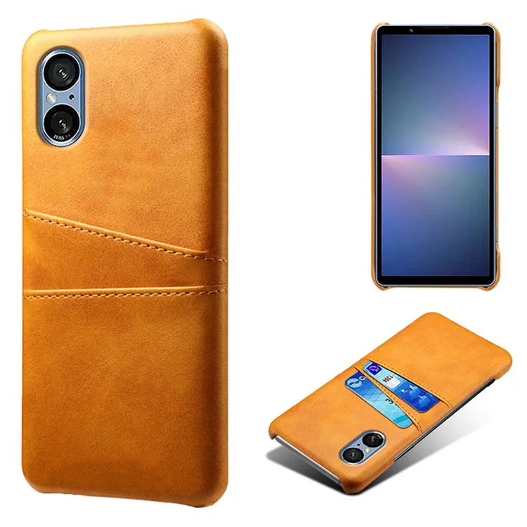 For Sony Xperia 5 V PU Leather + PC Phone Case Anti-Scratch Dual Card Slots Cell Phone Cover - Orange