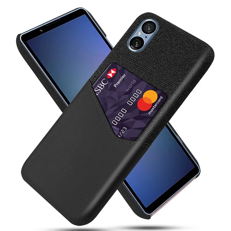 For Sony Xperia 5 V Mobile Phone Cover Card Holder Phone Case Cloth+PU+PC Protective Shell - Black