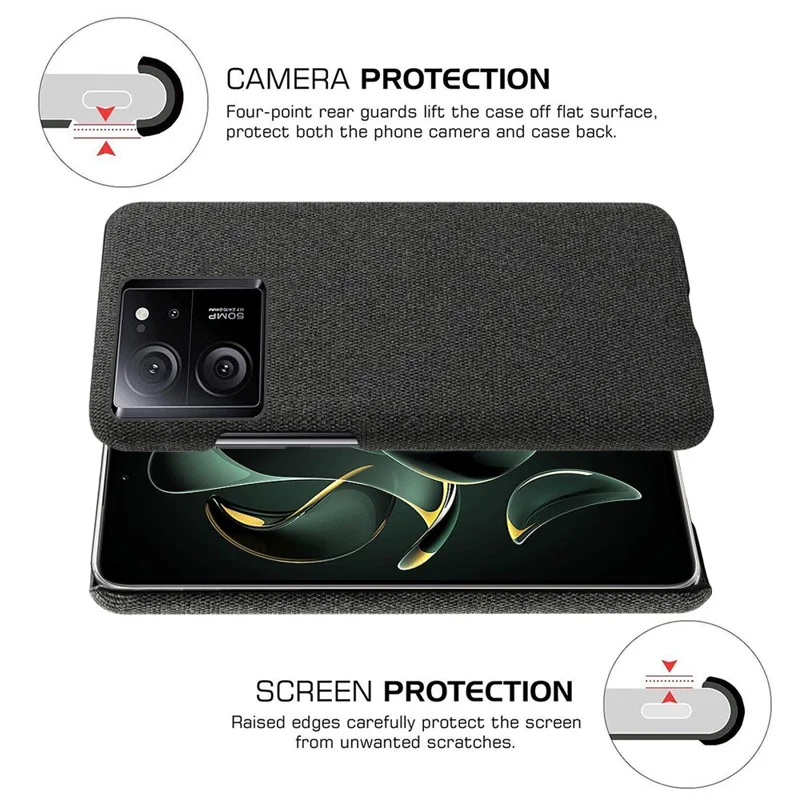 Slim-Fit Phone Shell for Xiaomi Redmi K60 Ultra / 13T / 13T Pro Cloth+Hard PC Protective Phone Cover Case - Black