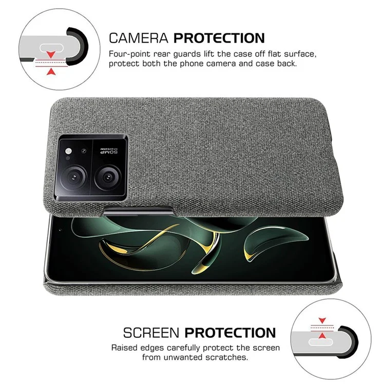 Custodia per telefono aderente per Xiaomi Redmi K60 Ultra / 13T / 13T Pro Cloth+Hard PC Protective Phone Cover Case - Grigio