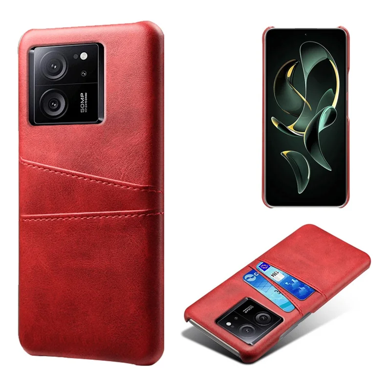 For Xiaomi Redmi K60 Ultra / 13T / 13T Pro Smartphone Cover Dual Card Slots PU Leather Coated PC Protective Case - Red
