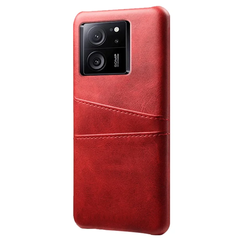 For Xiaomi Redmi K60 Ultra / 13T / 13T Pro Smartphone Cover Dual Card Slots PU Leather Coated PC Protective Case - Red