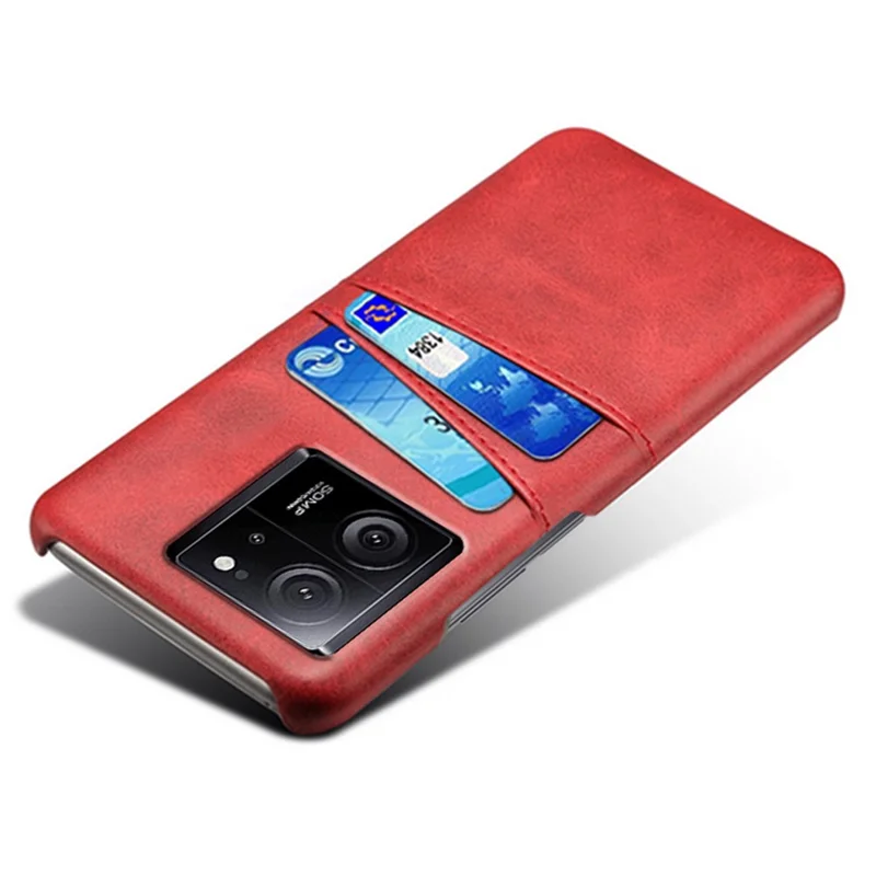 For Xiaomi Redmi K60 Ultra / 13T / 13T Pro Smartphone Cover Dual Card Slots PU Leather Coated PC Protective Case - Red