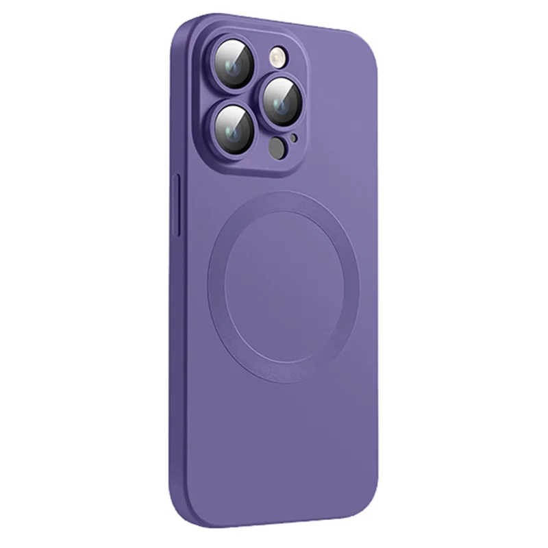 For iPhone 13 Pro Max Liquid Silicone Phone Case with Camera Lens Protector Magnetic Cover Compatible with MagSafe - Dark Purple