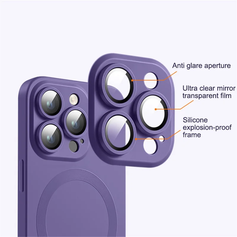 For iPhone 13 Pro Max Liquid Silicone Phone Case with Camera Lens Protector Magnetic Cover Compatible with MagSafe - Dark Purple