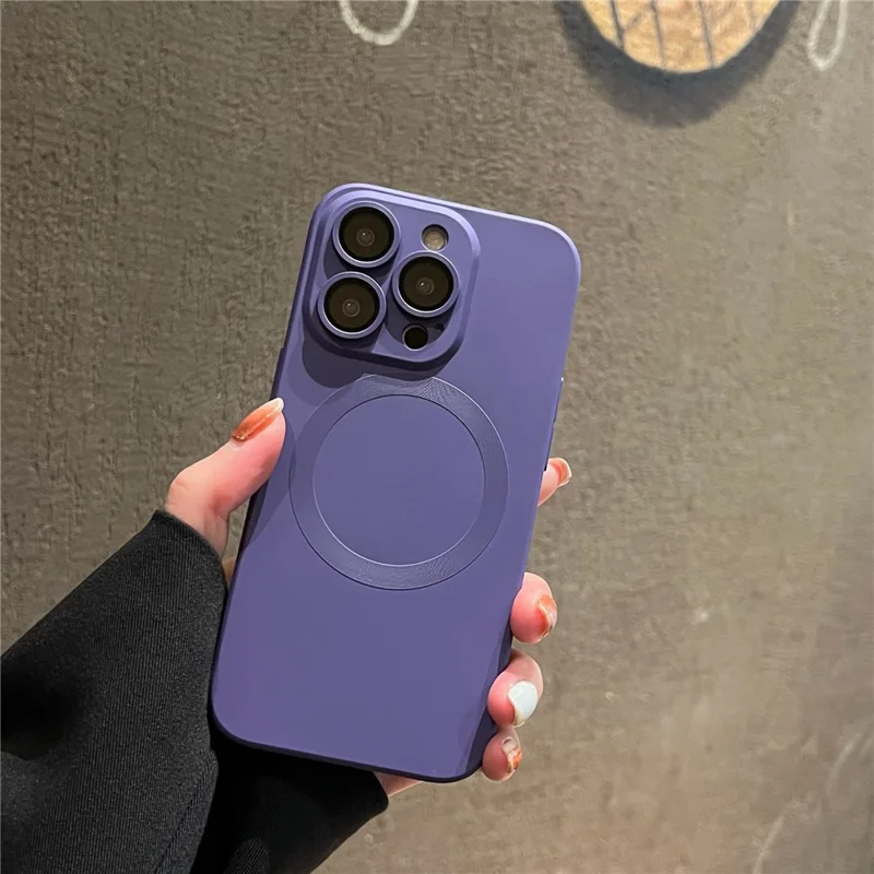 For iPhone 13 Pro Max Liquid Silicone Phone Case with Camera Lens Protector Magnetic Cover Compatible with MagSafe - Dark Purple
