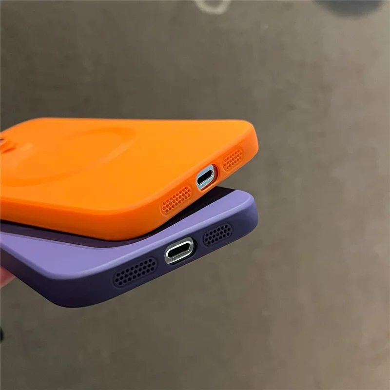 For iPhone 13 Pro Max Liquid Silicone Phone Case with Camera Lens Protector Magnetic Cover Compatible with MagSafe - Dark Purple