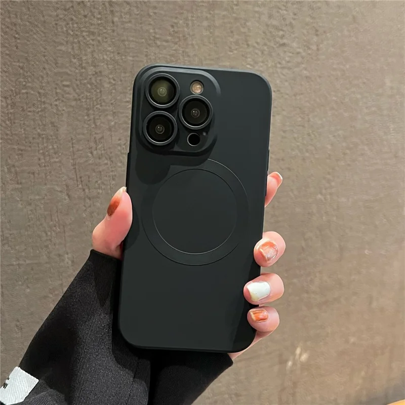 For iPhone 12 Pro Max Magnetisk Telefonbeskyttelse Kompatibel med MagSafe, Flydende Silikone Anti-skramme Cover med Linsfilm - Sort