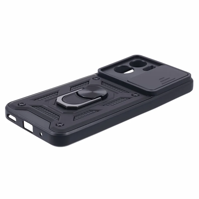 For Honor 90 Lite 5G Slide Lens Protection Phone Case PC+TPU Ring Kickstand Cover - Black