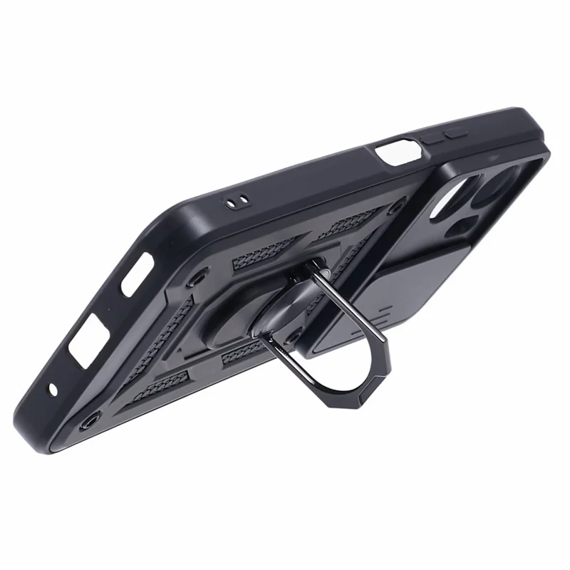 For Honor 90 Lite 5G Slide Lens Protection Phone Case PC+TPU Ring Kickstand Cover - Black