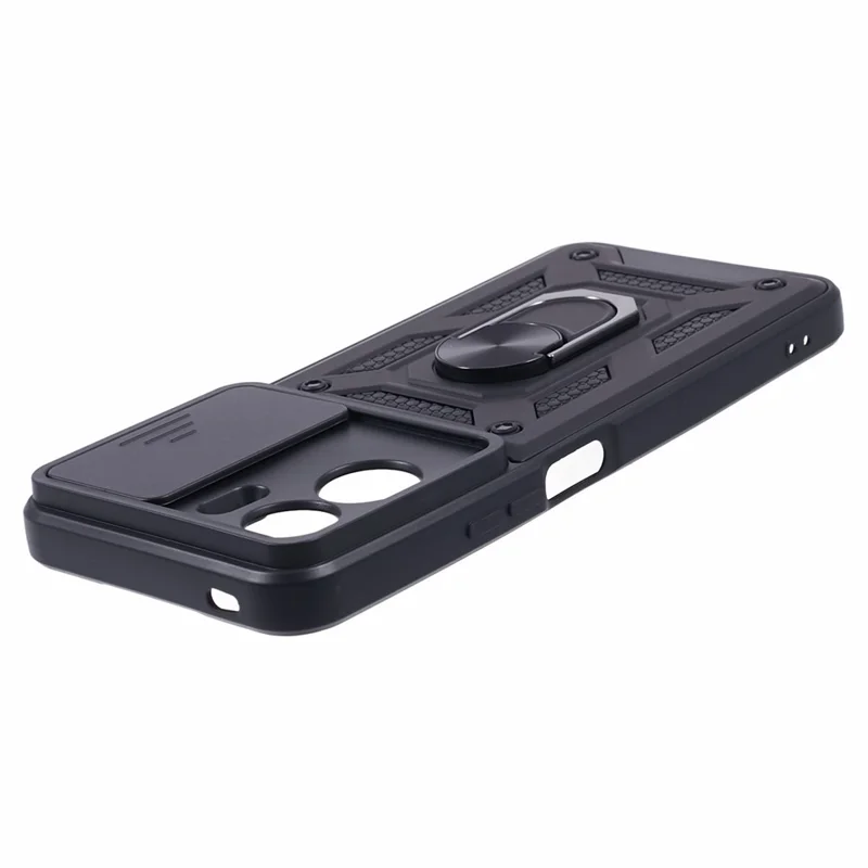 For Honor 90 Lite 5G Slide Lens Protection Phone Case PC+TPU Ring Kickstand Cover - Black