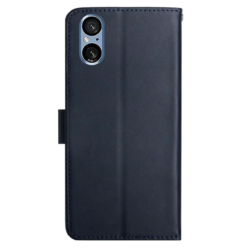 HT02 For Sony Xperia 5 V Genuine Cow Leather Phone Cover Foldable Stand Wallet Phone Case - Blue