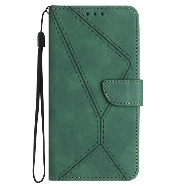 HT05 для Honor X6a 4G Wallet Phone Case PU Leather Imprinted Line Stand Phone Cover - Green