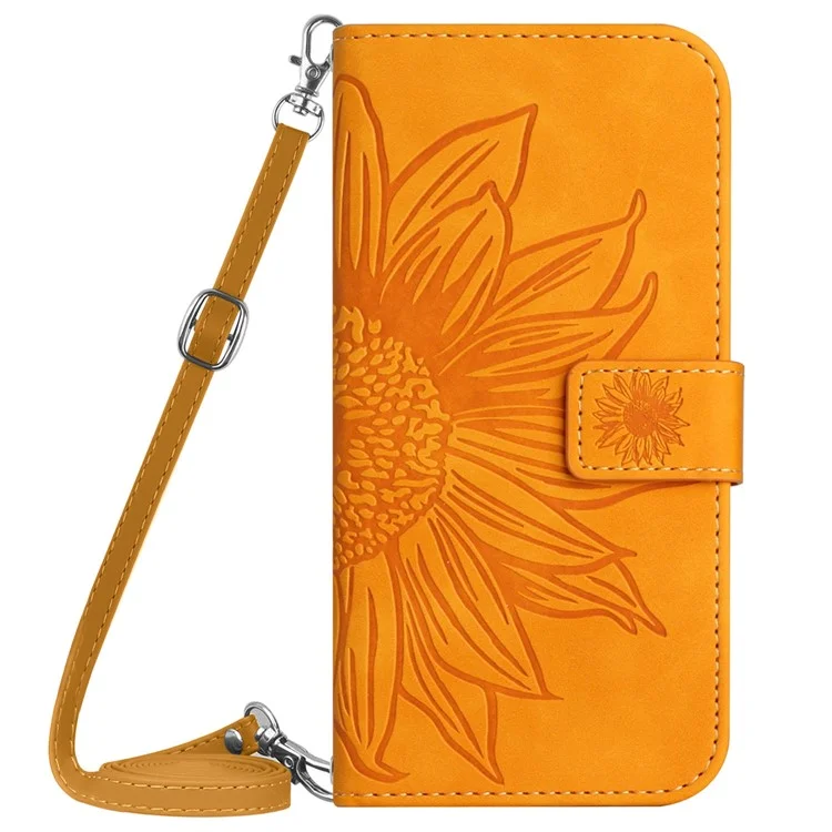HT04 PU-Leder-Brieftasche für Oppo A58 4G, Sonnenblumen-Präge-Telefonhülle mit Schultergurt - Gelb