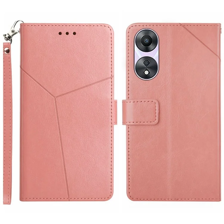 HT01 Für Oppo A58 4G PU-Lederetui Y-förmige Linien geprägter Ständer Geldbörse Sturzsicheres Handyhülle - Pink
