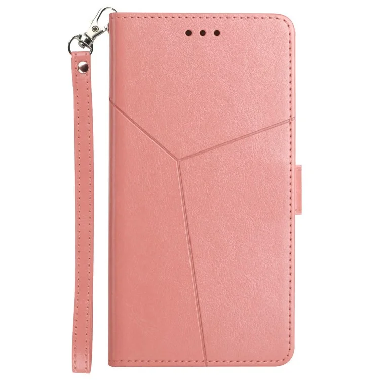 HT01 Für Oppo A58 4G PU-Lederetui Y-förmige Linien geprägter Ständer Geldbörse Sturzsicheres Handyhülle - Pink