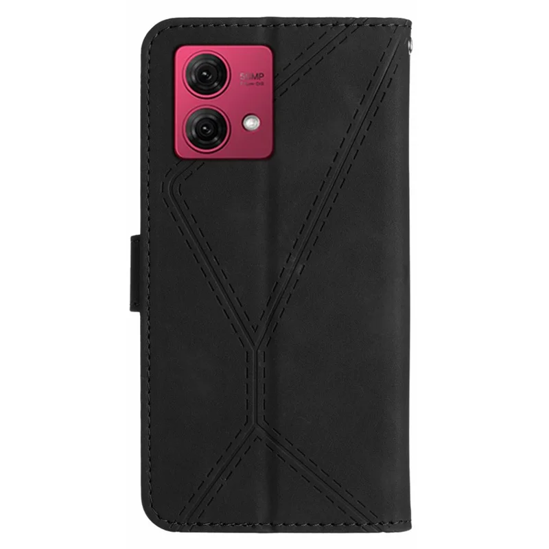 HT05 For Motorola Moto G84 5G PU Leather Folio Case Imprinted Line Wallet Stand Phone Cover - Black