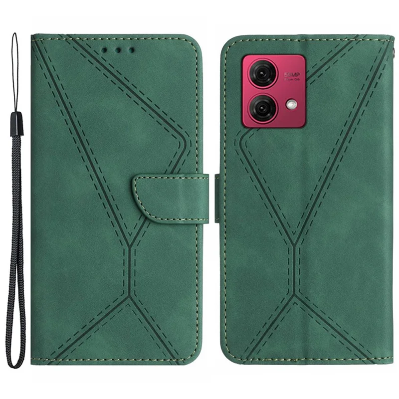 HT05 Pour Motorola Moto G84 5G Étui Folio en Cuir PU Motif Ligne Imprimée Portefeuille Support Housse de Téléphone - Vert