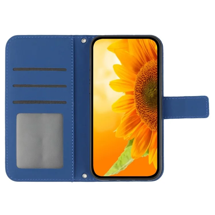 Funda tipo cartera HT04 para Honor X6a 4G, funda de piel sintética con estampado de girasol y correa, color zafiro