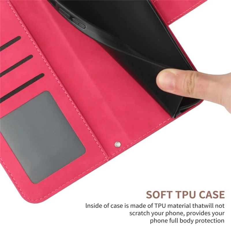 HT04 Wallet Case for Honor X6a 4G , Stand PU Leather Sunflower Imprinted Phone Cover with Hand Strap - Rose