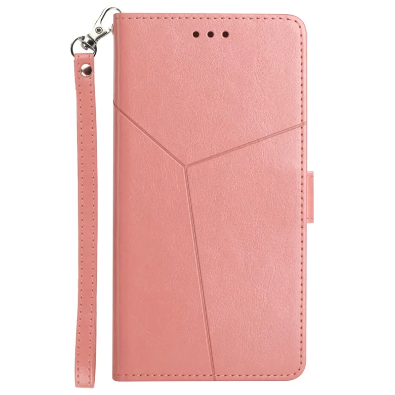 HT01 Wallet Case for Honor X6a 4G , Y-shaped Line Imprinted Stand Phone Cover PU Leather Shell - Pink