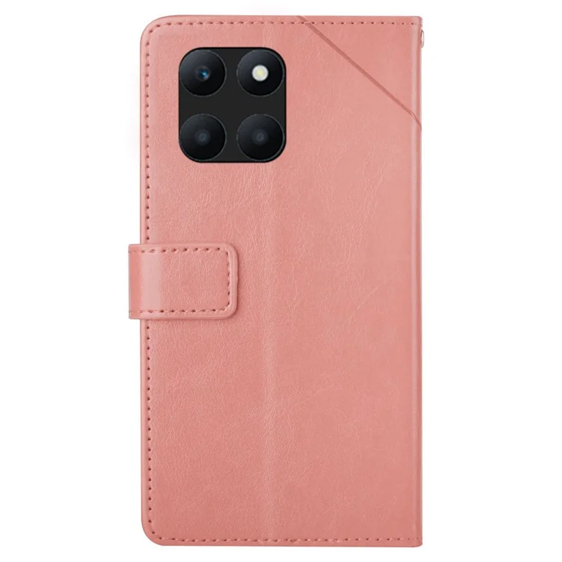 HT01 Wallet Case for Honor X6a 4G , Y-shaped Line Imprinted Stand Phone Cover PU Leather Shell - Pink