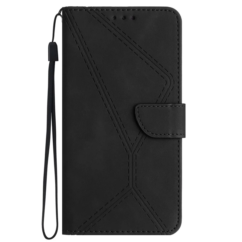 HT05 For Motorola Moto G54 5G PU Leather Stand Wallet Case Imprinted Line Flip Protective Phone Cover - Black