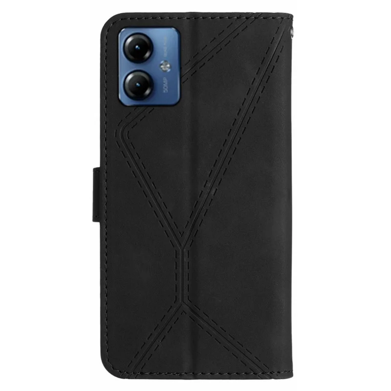 HT05 For Motorola Moto G54 5G PU Leather Stand Wallet Case Imprinted Line Flip Protective Phone Cover - Black