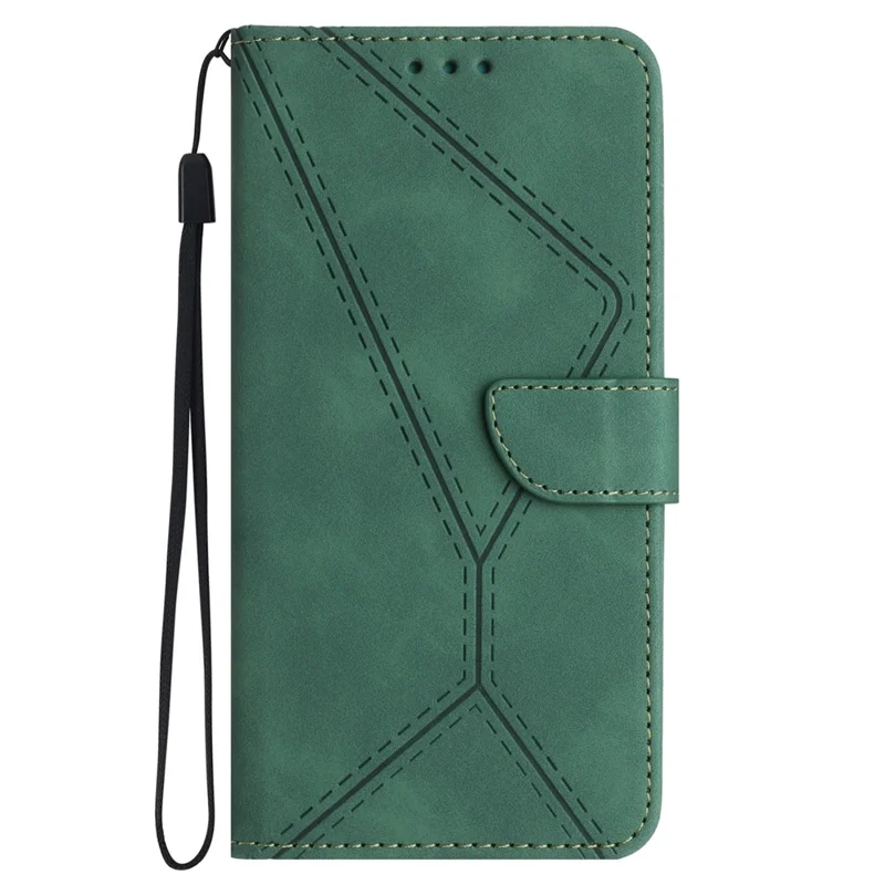 HT05 For Motorola Moto G54 5G PU Leather Stand Wallet Case Imprinted Line Flip Protective Phone Cover - Green