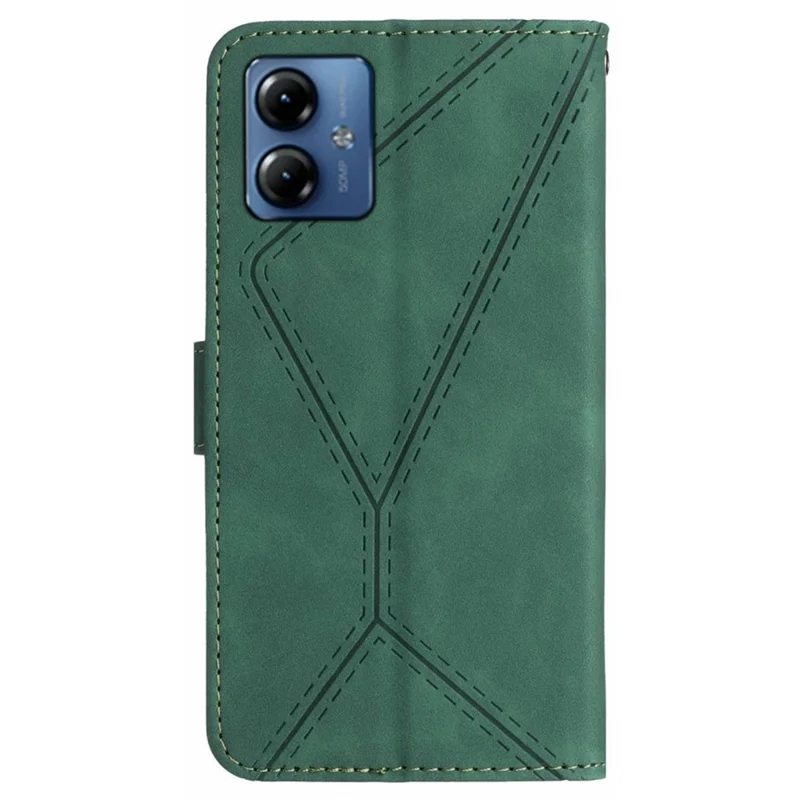 HT05 For Motorola Moto G54 5G PU Leather Stand Wallet Case Imprinted Line Flip Protective Phone Cover - Green