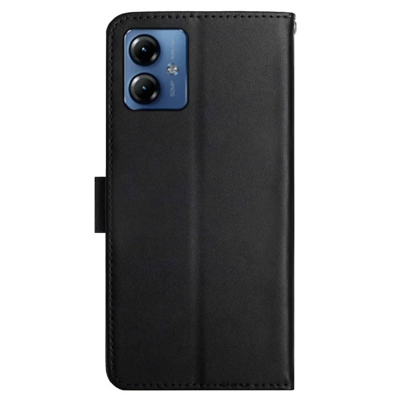 HT02 For Motorola Moto G54 5G Genuine Cow Leather Phone Cover Stand Wallet Anti-drop Case - Black