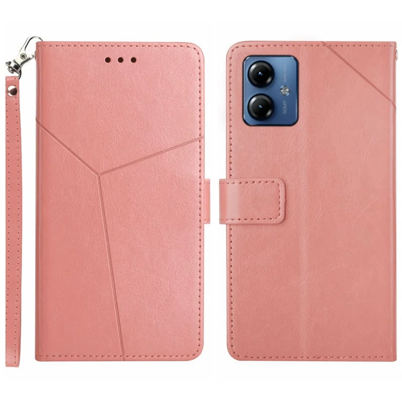 HT01 Wallet Case für Motorola Moto G54 5G, PU-Leder Y-förmig linierter Ständer Handyhülle - Pink