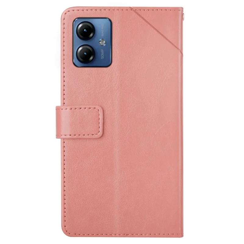 HT01 Wallet Case für Motorola Moto G54 5G, PU-Leder Y-förmig linierter Ständer Handyhülle - Pink