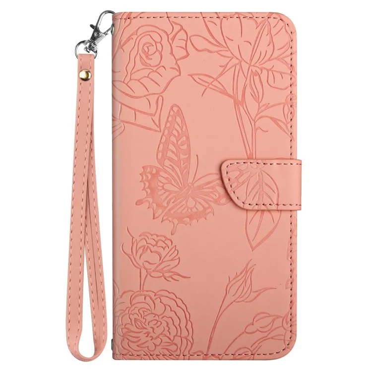 HT03 Per Motorola Moto G84 5G Custodia Telefonica Portafoglio in Pelle PU con Stampa a Fiori Supporto Flip Cover con Cinturino da Polso - Rosa