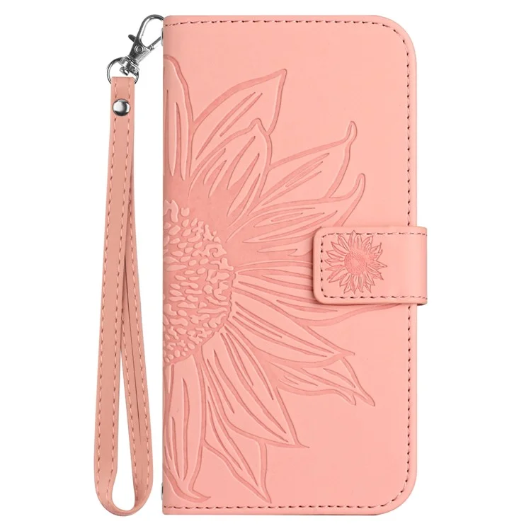 HT04 For Motorola Moto G84 5G Sunflower Imprinted Wallet Case Stand PU Leather Flip Phone Case with Hand Strap - Light Pink