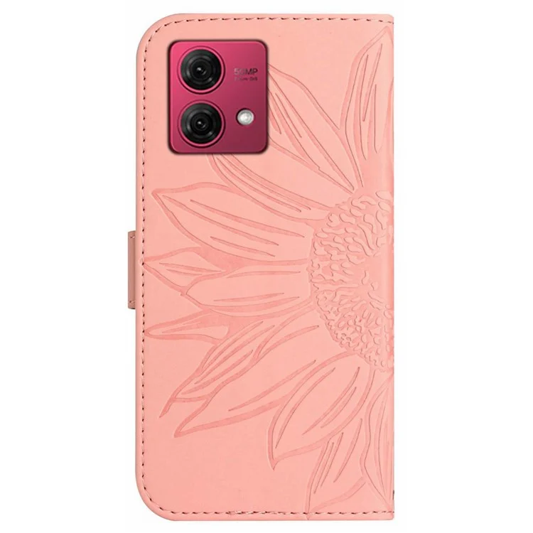 HT04 For Motorola Moto G84 5G Sunflower Imprinted Wallet Case Stand PU Leather Flip Phone Case with Hand Strap - Light Pink