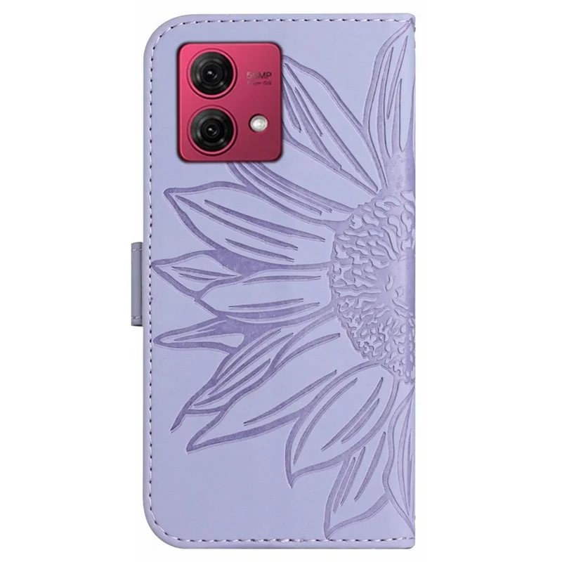 HT04 Per Motorola Moto G84 5G Sunflower Imprinted Wallet Case Stand PU Leather Flip Phone Case con Cinturino per il Polso - Viola Chiaro