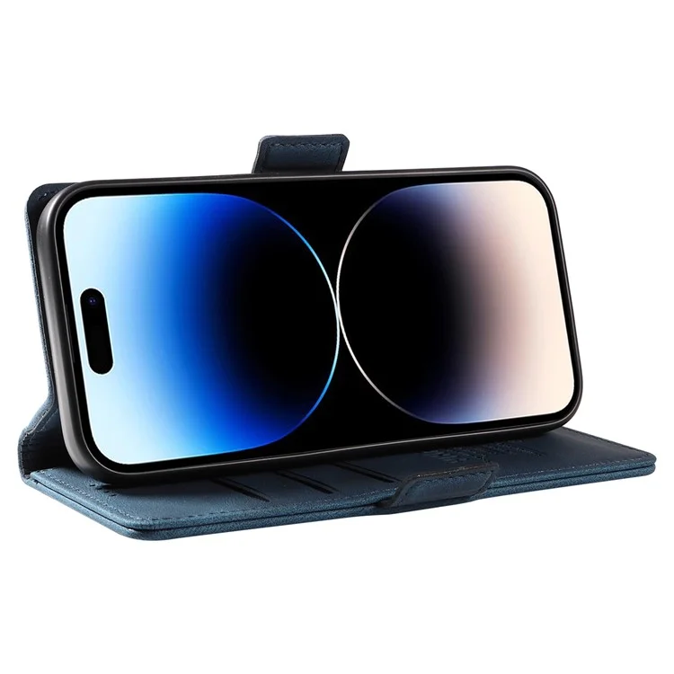 Étui portefeuille en cuir à toucher de peau YIKATU YK-005 pour iPhone 14 Pro Max, support rabattant - Bleu