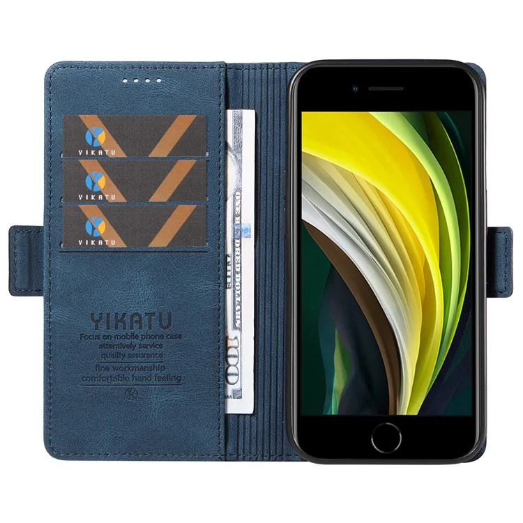 Capa de Carteira YIKATU YK-005 para iPhone 6 / 6s / 7 / 8 / SE (2020) / SE (2022), Capa Protetora de Telefone em Couro PU com Toque de Pele - Azul