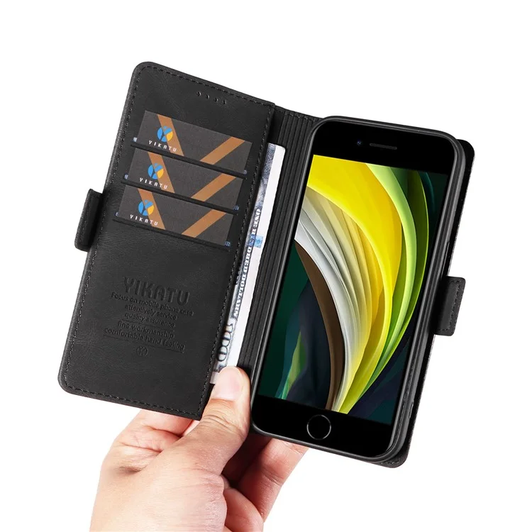 YIKATU YK-005 Wallet Case für iPhone 6 / 6s / 7 / 8 / SE (2020) / SE (2022), PU-Leder Haut-Berührungs-Schutzhülle mit Ständer - Schwarz