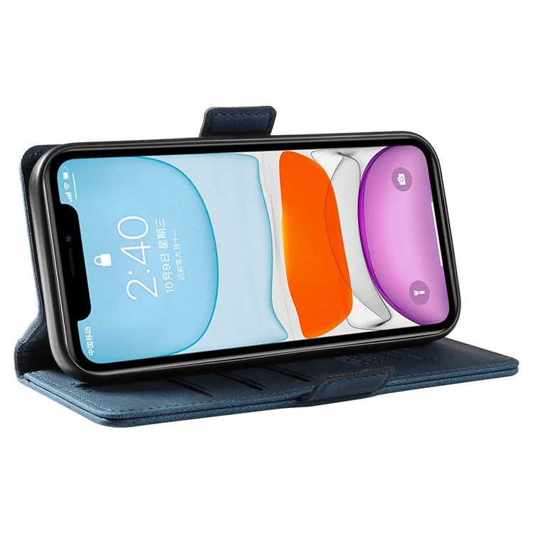 YIKATU YK-005 Capa de couro PU com proteção de carteira para iPhone 11, Skin-touch Phone Case com suporte - Azul