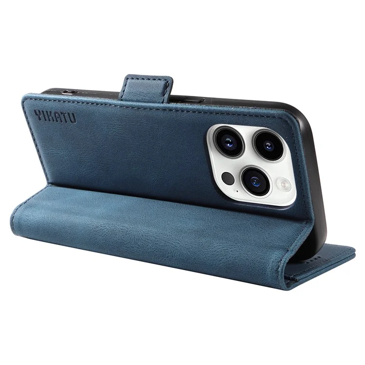 YIKATU YK-005 for iPhone 14 Pro Folio Flip Cover PU Leather Skin-touch Stand Wallet Phone Case - Blue