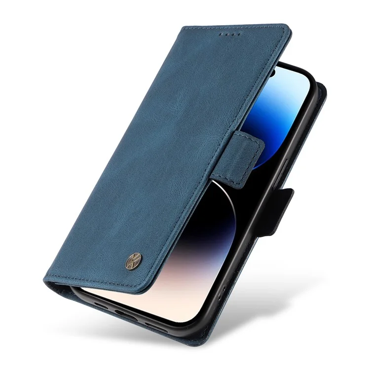 YIKATU YK-005 for iPhone 14 Pro Folio Flip Cover PU Leather Skin-touch Stand Wallet Phone Case - Blue