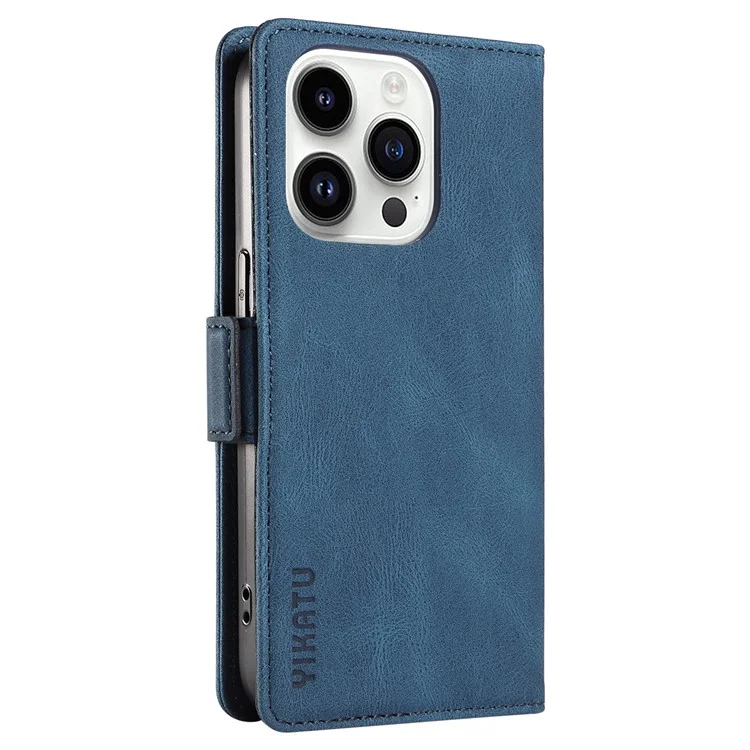 YIKATU YK-005 for iPhone 14 Pro Folio Flip Cover PU Leather Skin-touch Stand Wallet Phone Case - Blue