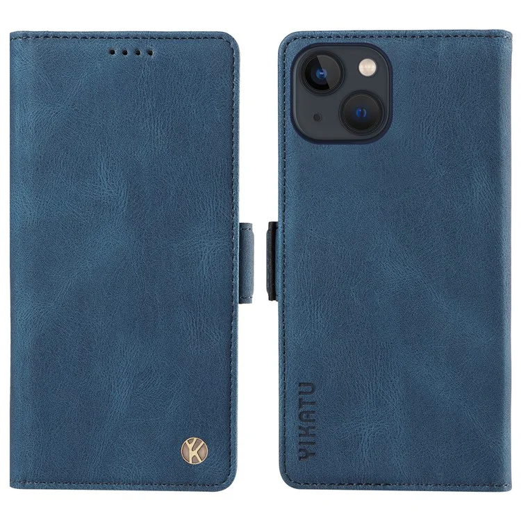 YIKATU YK-005 Para iPhone 14 Capa de Carteira Stand Pele PU Pele-toque Magnético Capa de Telefone Protetora - Azul