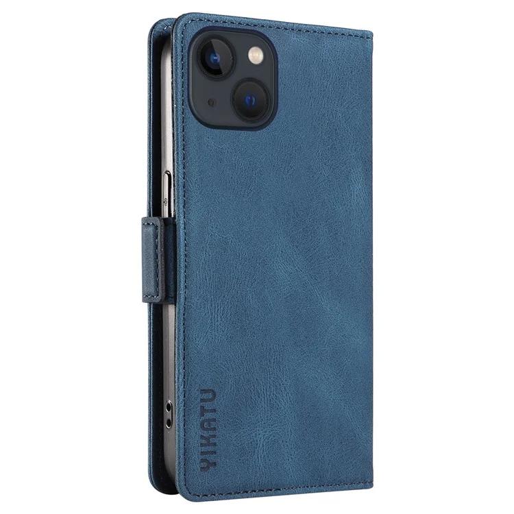 YIKATU YK-005 Para iPhone 14 Capa de Carteira Stand Pele PU Pele-toque Magnético Capa de Telefone Protetora - Azul