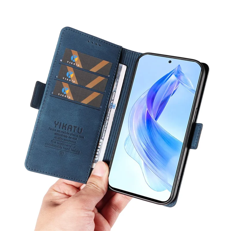 YIKATU YK-005 For Honor 90 Lite 5G / X50i 5G PU Leather Case Stand Skin-touch Wallet Phone Cover - Blue